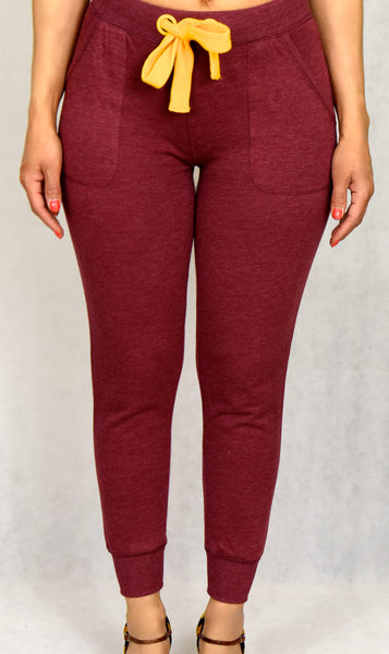 Burgundy Jogger with Yellow Waist Tie
