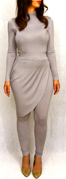 Grey 2 piece pants set with attached wrap