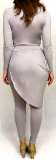 Grey 2 piece pants set with attached wrap