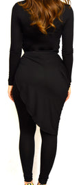 Black 2 piece pants set with attached wrap
