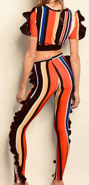 Black Multicolor Stripe Pants Set